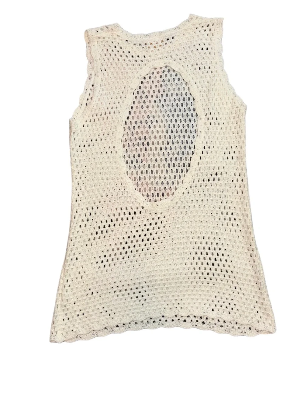 Judith March White Crochet Tank with Red and Blue Bow Accents